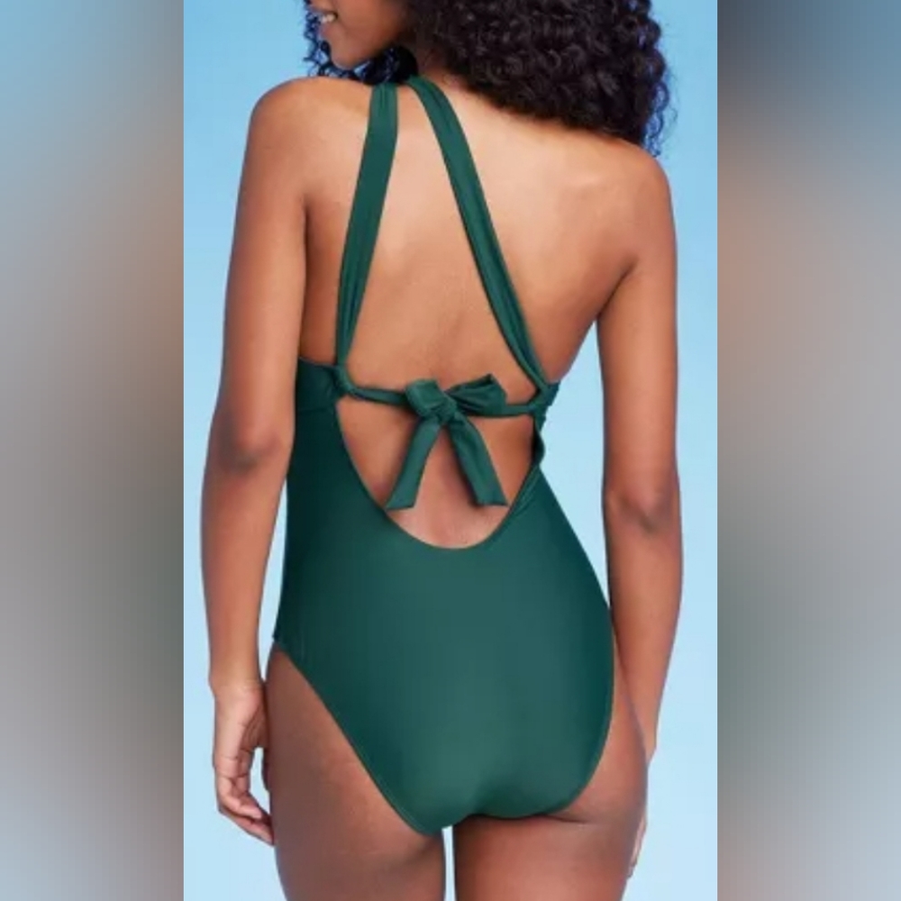 Shade & Shore Women's One Shoulder Plunge Cut Out One Piece Swimsuit - Picture 2 of 5